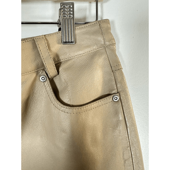 VINTAGE 90's Leather pants Newport News Jeanology Womens 8 Tan Straight cropped - Picture 10 of 16